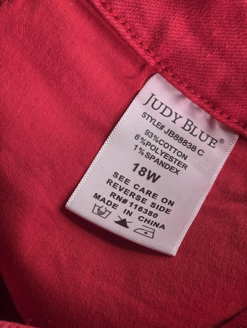 Judy Blue 18W Red Garment Dyed Cropped Wide Leg Raw Hem Stretch Jeans